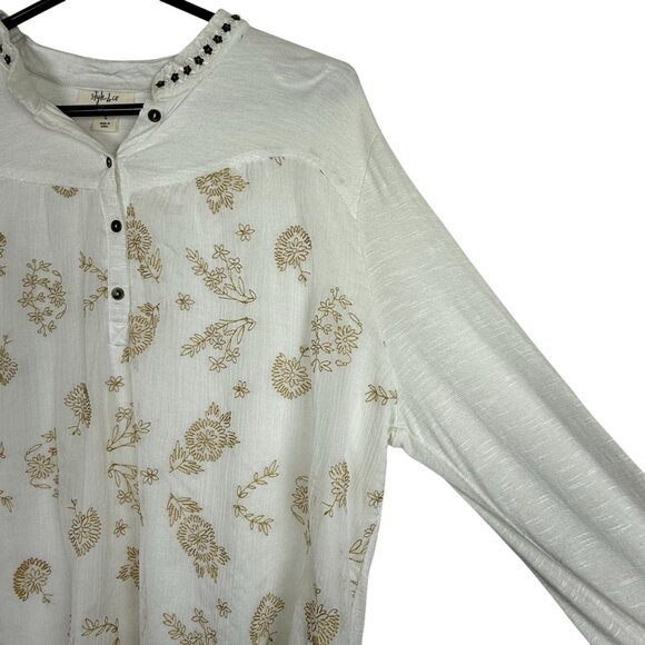 Style & Co Floral Embroidered Top Sz Large Layered Long Sleeve Studded Collar - Picture 7 of 12